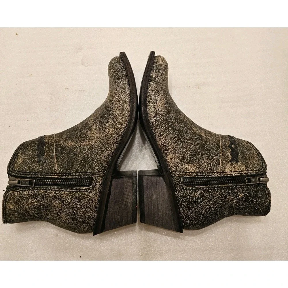 Old West‎ Kids Brown Distressed Leather Zipper Ankle Boots Size 2.0 D